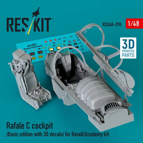 ResKit Models Rafale C cockpit (Basic edition with 3D decals) for Revell/Academy kit (3D printed) - alap cockpitkészlet 3D matricákkal
