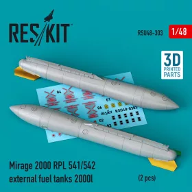   ResKit Models Mirage 2000 RPL 541/542 external fuel tanks 2000lt (2 pcs) (3D Printed) - Mirage 2000 RPL 541/542 – külső üzemanyag-póttartályok, 2 db
