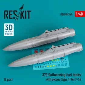   ResKit Models F-16 (A/B/C/D/E/F/I) – 370 gallonos szárny alatti póttartályok pilonokkal, 1. típus, 2 db