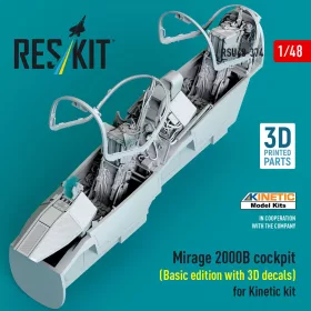   ResKit Models Mirage 2000B cockpit (Basic edition with 3D decals) for Kinetic kit (3D Printed) - alap cockpitkészlet 3D matricákkal