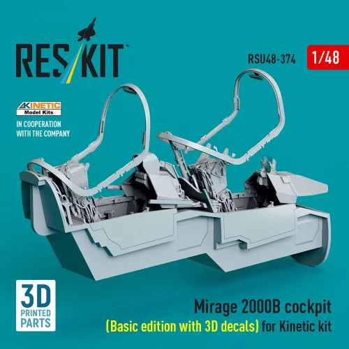 ResKit Models Mirage 2000B cockpit (Basic edition with 3D decals) for Kinetic kit (3D Printed) - alap cockpitkészlet 3D matricákkal