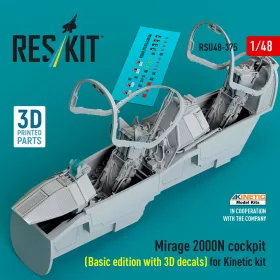   ResKit Models Mirage 2000N cockpit (Basic edition with 3D decals) for Kinetic kit (3D Printed) - alap cockpitkészlet 3D matricákkal