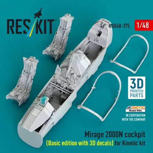 ResKit Models Mirage 2000N cockpit (Basic edition with 3D decals) for Kinetic kit (3D Printed) - alap cockpitkészlet 3D matricákkal