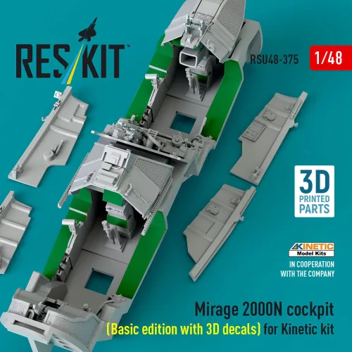 ResKit Models Mirage 2000N cockpit (Basic edition with 3D decals) for Kinetic kit (3D Printed) - alap cockpitkészlet 3D matricákkal