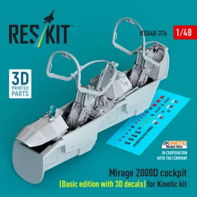   ResKit Models Mirage 2000D cockpit (Basic edition with 3D decals) for Kinetic kit (3D Printed) - alap cockpitkészlet 3D matricákkal