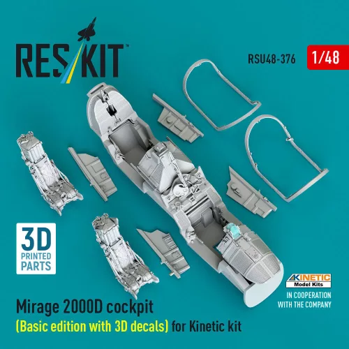 ResKit Models Mirage 2000D cockpit (Basic edition with 3D decals) for Kinetic kit (3D Printed) - alap cockpitkészlet 3D matricákkal