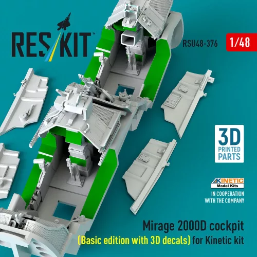 ResKit Models Mirage 2000D cockpit (Basic edition with 3D decals) for Kinetic kit (3D Printed) - alap cockpitkészlet 3D matricákkal