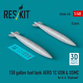   ResKit Models 150 gallon fuel tank AERO 1C USN & USMC (2 pcs) for A-4 Skyhawk (3D Printed) - 150 gallonos üzemanyag-póttartály, 2 db