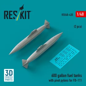   ResKit Models 600 gallon fuel tanks with pivot pylons for FB-111 (2 pcs) (3D Printed) - FB-111 – 600 gallonos üzemanyag-póttartályok pilonokkal, 2 db