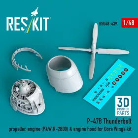   ResKit Models P-47B Thunderbolt propeller, engine (P&W R-2800) & engine hood (3D Printed) for Dora Wings - légcsavar, motor, motorburkolat