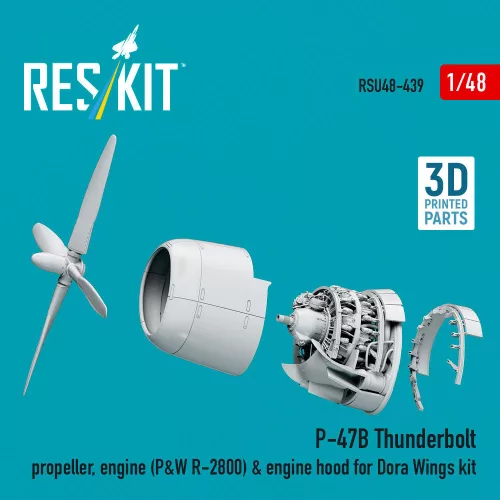 ResKit Models P-47B Thunderbolt propeller, engine (P&W R-2800) & engine hood (3D Printed) for Dora Wings - légcsavar, motor, motorburkolat