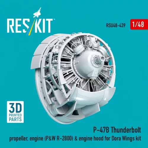 ResKit Models P-47B Thunderbolt propeller, engine (P&W R-2800) & engine hood (3D Printed) for Dora Wings - légcsavar, motor, motorburkolat