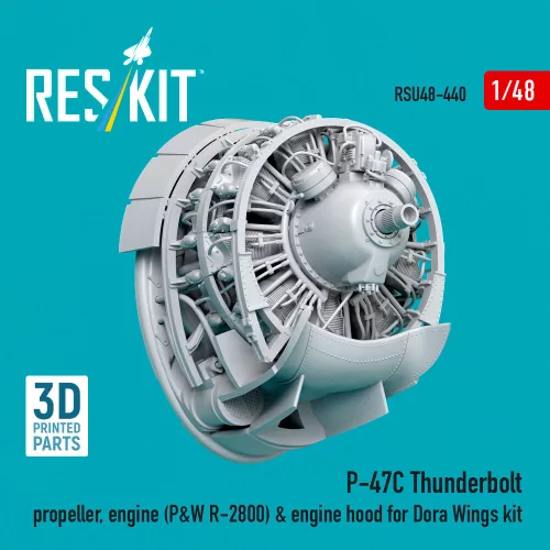 ResKit Models P-47C Thunderbolt propeller, engine (P&W R-2800) & engine hood (3D Printed) for Dora Wings - légcsavar, motor, motorburkolat