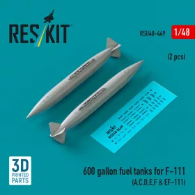   ResKit Models 600 gallon fuel tanks for F-111 (A,C,D,E,F & EF-111) (2 pcs) (3D Printed) - F-111 (A,C,D,E,F & EF-111) – 600 gallonos üzemanyag-póttartályok, 2 db
