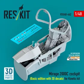   ResKit Models Mirage 2000C cockpit (Basic edition with 3D decals) for Kinetic kit (3D Printed) - alap cockpitkészlet 3D matricákkal