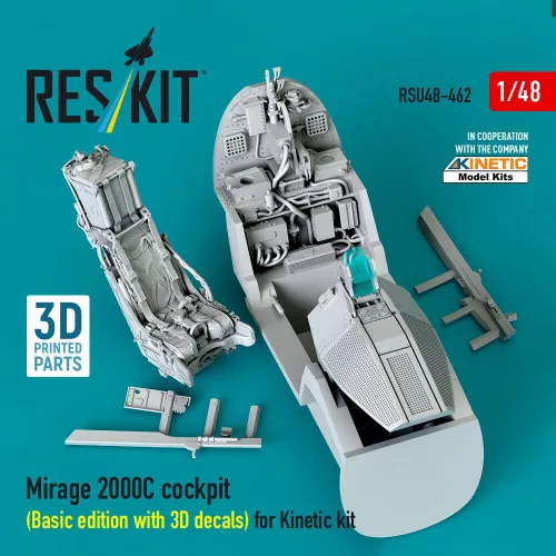 ResKit Models Mirage 2000C cockpit (Basic edition with 3D decals) for Kinetic kit (3D Printed) - alap cockpitkészlet 3D matricákkal