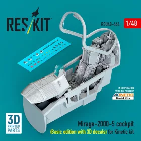   ResKit Models Mirage-2000-5 cockpit (Basic edition with 3D decals) for Kinetic kit (3D Printed) - alap cockpitkészlet 3D matricákkal