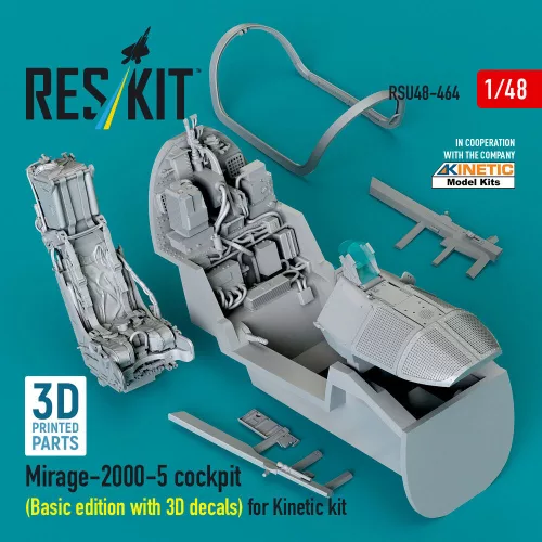 ResKit Models Mirage-2000-5 cockpit (Basic edition with 3D decals) for Kinetic kit (3D Printed) - alap cockpitkészlet 3D matricákkal