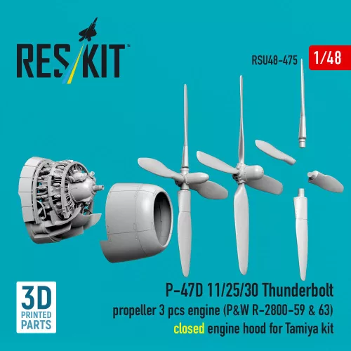 ResKit Models P-47D 11/25/30 Thunderbolt – légcsavar, motor, motorburkolat, zárt motorburkolat