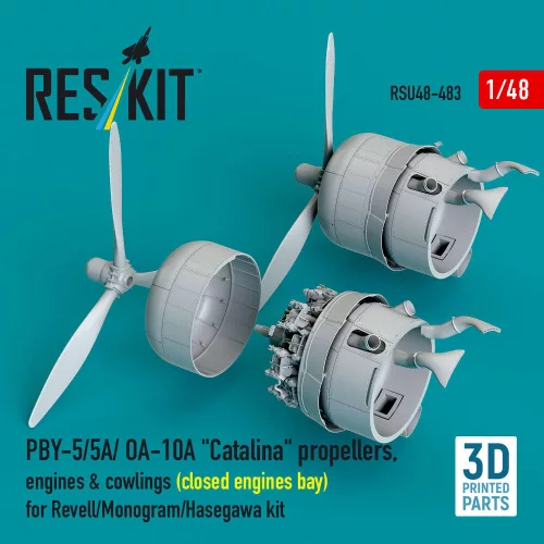 ResKit Models PBY-5/5A/OA-10A Catalina – légcsavar-, motor- és burkolatkészlet, zárt motortérrel, Revell/Monogram/Hasegawa makettekhez