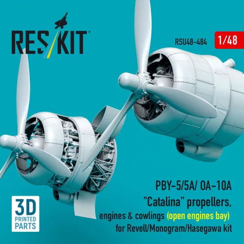 ResKit Models PBY-5/5A/OA-10A Catalina – légcsavar-, motor- és burkolatkészlet, nyitott motortérrel, Revell/Monogram/Hasegawa makettekhez