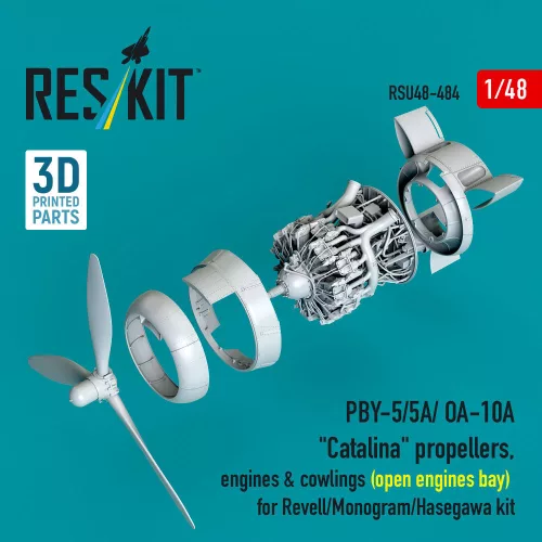 ResKit Models PBY-5/5A/OA-10A Catalina – légcsavar-, motor- és burkolatkészlet, nyitott motortérrel, Revell/Monogram/Hasegawa makettekhez