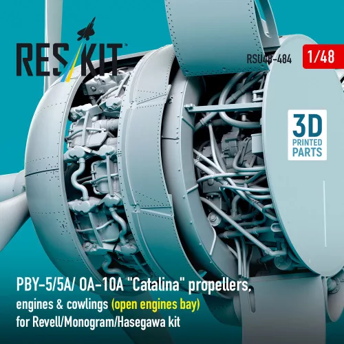 ResKit Models PBY-5/5A/OA-10A Catalina – légcsavar-, motor- és burkolatkészlet, nyitott motortérrel, Revell/Monogram/Hasegawa makettekhez