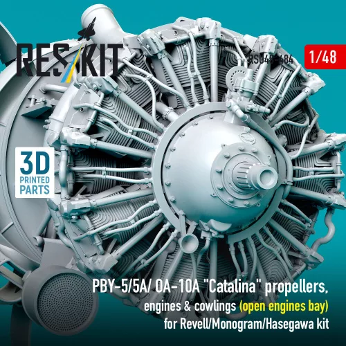 ResKit Models PBY-5/5A/OA-10A Catalina – légcsavar-, motor- és burkolatkészlet, nyitott motortérrel, Revell/Monogram/Hasegawa makettekhez
