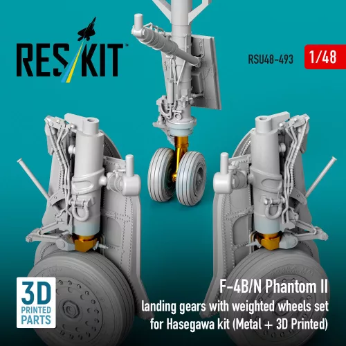 ResKit Models F-4B/N Phantom II – futóműkészlet terhelt állapotú kerekekkel – fém és 3D nyomtatott alkatrészek