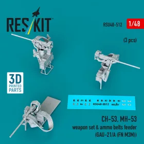   ResKit Models CH-53, MH-53 weapon set & ammo belts feeder (GAU-21/A (FN M3M)) (3 pcs) (3D Printed) - fegyverzetkészlet lőszerheveder-adagolóval