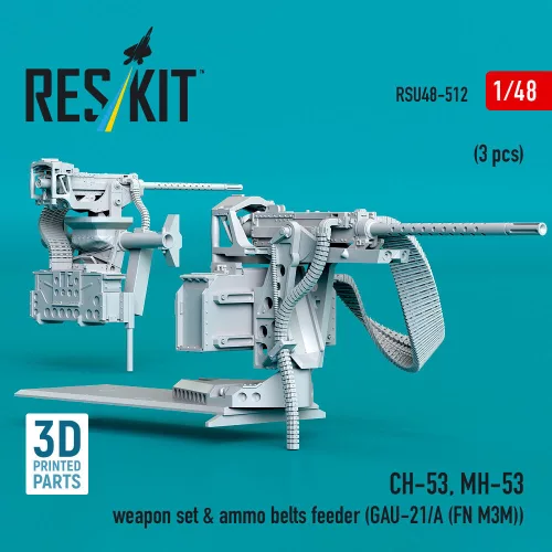 ResKit Models CH-53, MH-53 weapon set & ammo belts feeder (GAU-21/A (FN M3M)) (3 pcs) (3D Printed) - fegyverzetkészlet lőszerheveder-adagolóval