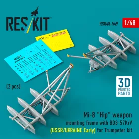   ResKit Models Mi-8 Hip weapon mounting frame with BD3-57KrV for Trumpeter kit (USSR/UKRAINE Early) (2 pcs) (3D Printed) - fegyverfelfüggesztő keret, 2 db