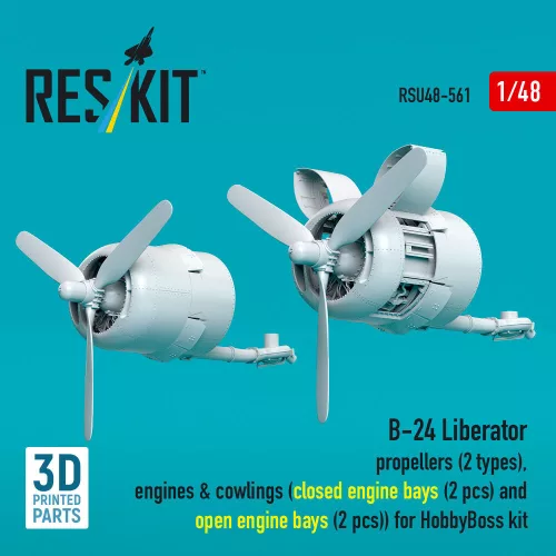 ResKit Models B-24 Liberator – légcsavar-, motor- és burkolatkészlet, 2 nyitott + 2 zárt motortérrel