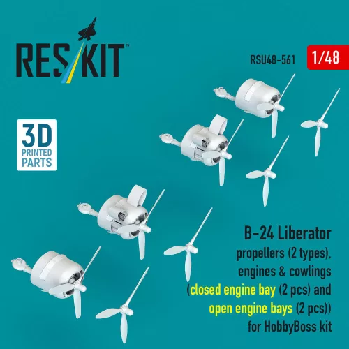 ResKit Models B-24 Liberator – légcsavar-, motor- és burkolatkészlet, 2 nyitott + 2 zárt motortérrel