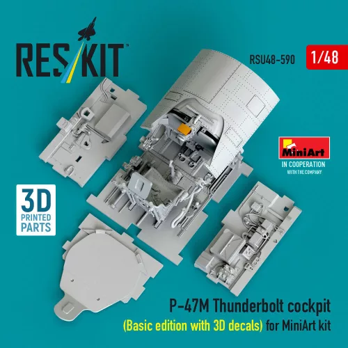 ResKit Models P-47M Thunderbolt cockpit (Basic edition with 3D decals) for MiniArt kit (3D Printed) - alap cockpitkészlet 3D matricákkal