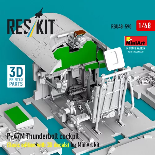 ResKit Models P-47M Thunderbolt cockpit (Basic edition with 3D decals) for MiniArt kit (3D Printed) - alap cockpitkészlet 3D matricákkal