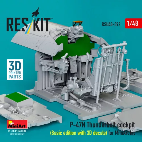ResKit Models P-47N Thunderbolt cockpit (Basic edition with 3D decals) for MiniArt kit (3D Printed) - alap cockpitkészlet 3D matricákkal