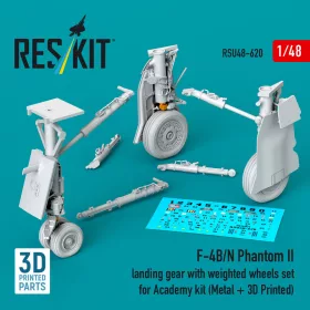   ResKit Models F-4B/N Phantom II – futóműkészlet terhelt állapotú kerekekkel – fém és 3D nyomtatott alkatrészek