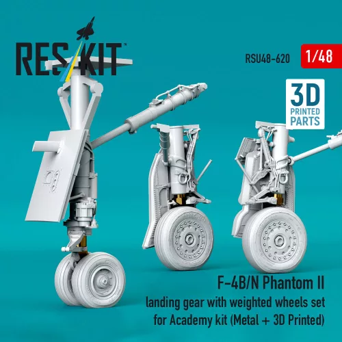 ResKit Models F-4B/N Phantom II – futóműkészlet terhelt állapotú kerekekkel – fém és 3D nyomtatott alkatrészek