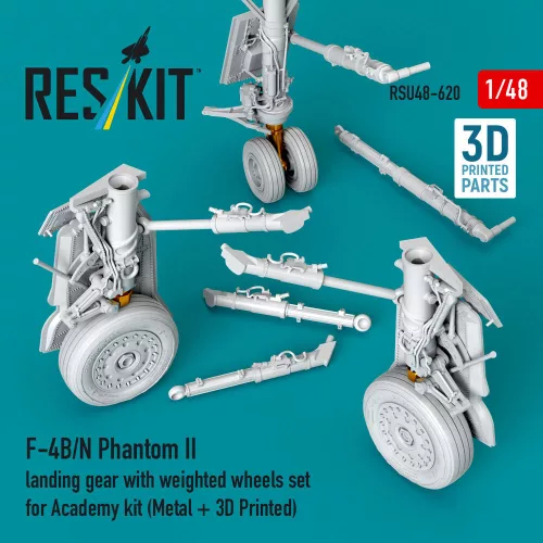 ResKit Models F-4B/N Phantom II – futóműkészlet terhelt állapotú kerekekkel – fém és 3D nyomtatott alkatrészek