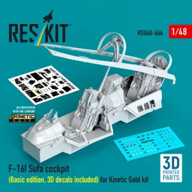  ResKit Models F-16I Sufa cockpit (Basic edition, 3D decals included) (3D Printed) for Kinetic - alap cockpitkészlet 3D matricákkal