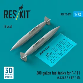   ResKit Models 600 gallon fuel tanks for F-111 (A,C,D,E,F & EF-111) (2 pcs) (3D Printed) - F-111 (A,C,D,E,F & EF-111) – 600 gallonos üzemanyag-póttartályok, 2 db