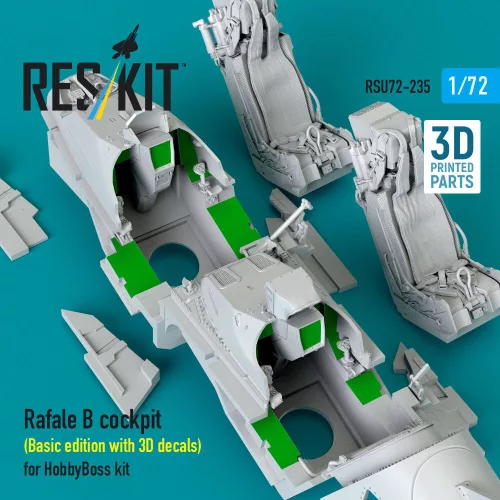 ResKit Models Rafale B cockpit (Basic edition with 3D decals) for HobbyBoss kit (3D Printed) - Rafale B – alap cockpitkészlet 3D matricákkal