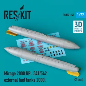   ResKit Models Mirage 2000 RPL 541/542 external fuel tanks 2000lt (2 pcs) (3D Printed) - Mirage 2000 RPL 541/542 – külső üzemanyag-póttartályok, 2 db