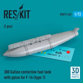   ResKit Models F-16 (A/B/C/D/E/F/I) (1. típus) – 300 gallonos törzs alatti üzemanyag-póttartály pilonnal, 1 db