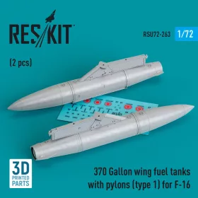   ResKit Models F-16 (A/B/C/D/E/F/I) – 370 gallonos szárny alatti póttartályok pilonokkal, 1. típus, 2 db