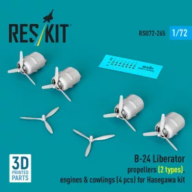   ResKit Models B-24 Liberator propellers (2 types), engines & cowlings (4 pcs) (3D Printed) for Hasegawa - légcsavarok, motor, motorburkolat