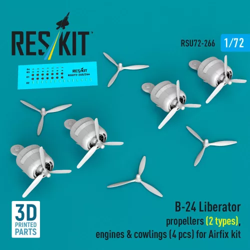 ResKit Models B-24 Liberator propellers (2 types), engines & cowlings (4 pcs) (3D Printed) for Airfix - légcsavarok, motor, motorburkolat