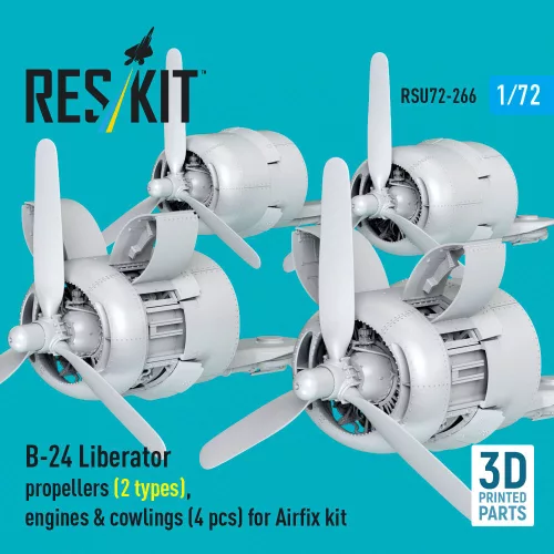 ResKit Models B-24 Liberator propellers (2 types), engines & cowlings (4 pcs) (3D Printed) for Airfix - légcsavarok, motor, motorburkolat