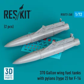   ResKit Models F-16 (A/B/C/D/E/F/I) – 370 gallonos szárny alatti póttartályok pilonokkal, 2. típus, 2 db